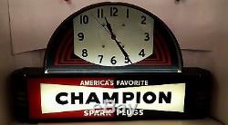 CHAMPION SPARK PLUGS clock art deco lighted vintage non porcelain sign rare nice