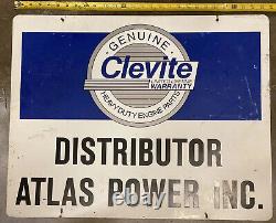 CLEVITE SIGN, VINTAGE AUTOMOTIVE ADVERTISING, ATLAS POWER, DOUBLE SIDED, 28x22 LARGE