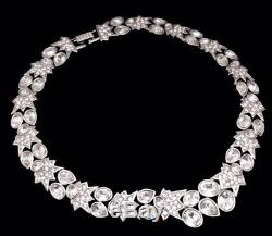 COUTURE SWAROVSKI SIGNED CRYSTAL RHINESTONE Vtg Silver Choker Collar Necklace