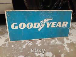 C. 1940s Original Vintage Goodyear Tires Sign Metal Dealer Advertising Gas Oil