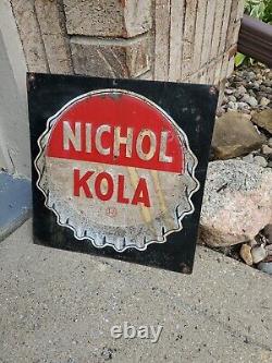C. 1940s Original Vintage Nichol Kola Sign Metal Embossed Soda Grocery Gas Oil