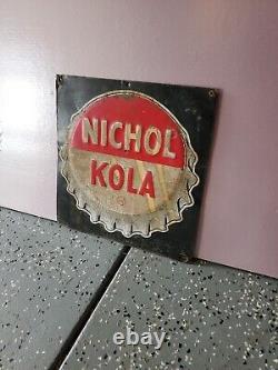 C. 1940s Original Vintage Nichol Kola Sign Metal Embossed Soda Grocery Gas Oil