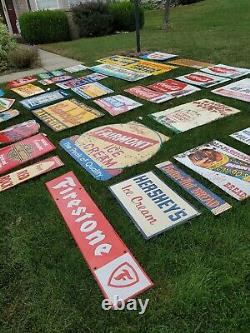 C. 1940s Original Vintage Sisal Kraft Building Paper Sign Metal Steel Boom RARE