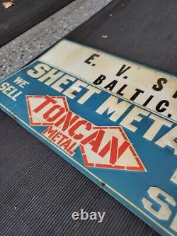 C. 1940s Original Vintage Toncan Sheet Metal Roofing Sign Metal Embossed Gas Oil