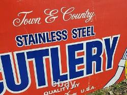 C. 1950 Original Vintage Town & Country Sign Metal Steel Cutlery Washington Forge