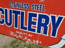 C. 1950 Original Vintage Town & Country Sign Metal Steel Cutlery Washington Forge