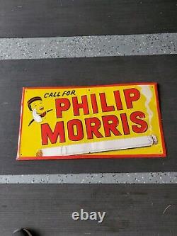 C. 1950s Original Vintage Call For Phillip Morris Sign Metal Embossed Tobacco PM