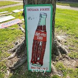 C. 1950s Original Vintage Diet Rite Cola Sign Metal Embossed Nehi RC RARE! Soda