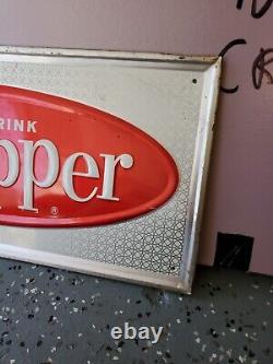 C. 1950s Original Vintage Drink Dr. Pepper Sign Metal Embossed Soda Grocery Gas