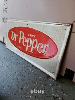 C. 1950s Original Vintage Drink Dr. Pepper Sign Metal Embossed Soda Grocery Gas