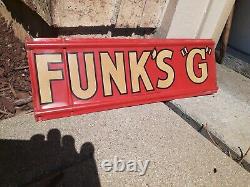 C. 1950s Original Vintage Funk G Hybrid Sign Metal Embossed Corn Farm Dairy Spinn
