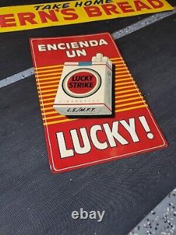 C. 1950s Original Vintage Lucky Strike Cigarettes Sign Metal Embossed Tobacco NOS