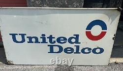 C. 1950s Original Vintage United AC Delco Sign Metal 2 Side Gas Oil Chevy GM