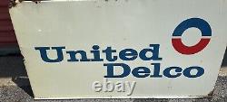 C. 1950s Original Vintage United AC Delco Sign Metal 2 Side Gas Oil Chevy GM