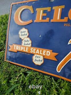 C. 1954 Original Vintage Celotex Roofing Sign Metal Embossed Triple Sealed Gas
