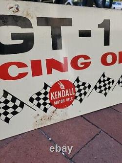 C. 1958 Original Vintage Kendall Motor Oil Sign Metal 2 Sided Racing GT-1 Flags