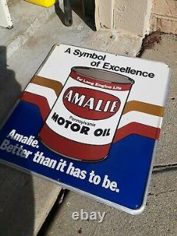 C. 1960s Original Vintage Amalie Motor Oil Sign Metal Embossed Gas Oil Stout Sign