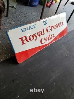 C. 1960s Original Vintage Enjoy Royal Crown Cola Sign Metal Embossed Soda RC Nehi
