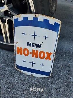 C. 1960s Original Vintage Gulf Gasoline Sign New No-Nox Porcelain Pump Plate Oil