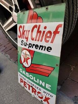 C. 1963 Original Vintage Texaco Sky Chief Sign Metal Porcelain Supreme Petrox Gas