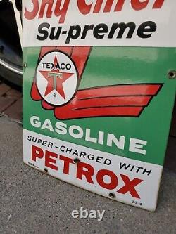 C. 1963 Original Vintage Texaco Sky Chief Sign Metal Porcelain Supreme Petrox Gas