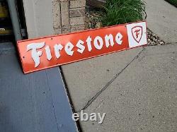 C. 1970 Original Vintage Firestone Tires Sign Metal Embossed Gas Oil Dealer Soda