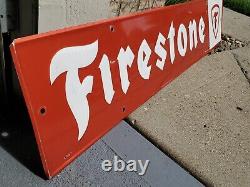 C. 1970 Original Vintage Firestone Tires Sign Metal Embossed Gas Oil Dealer Soda