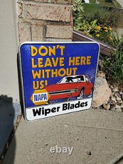 C. 1970s Original Vintage Napa Wiper Blades Sign Metal Embossed Gas Oil Chevy GM