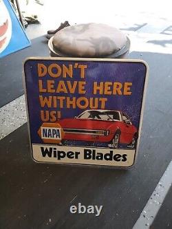 C. 1970s Original Vintage Napa Wiper Blades Sign Metal Embossed Gas Oil Chevy GM