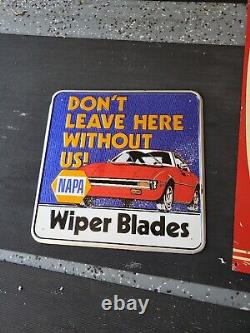 C. 1970s Original Vintage Napa Wiper Blades Sign Metal Embossed Gas Oil Chevy GM