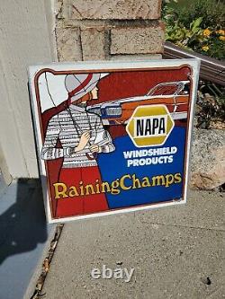 C. 1970s Original Vintage Napa Wiper Blades Sign Metal Embossed Gas Oil Chevy GM