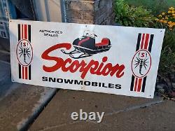 C. 1970s Original Vintage Scorpion Snowmobiles Sign Metal Dealer Gas Oil RARE
