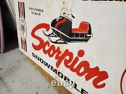 C. 1970s Original Vintage Scorpion Snowmobiles Sign Metal Dealer Gas Oil RARE
