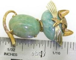 Cartier vintage rare 18K YG ruby and Amazonite cat pin signed and numbered