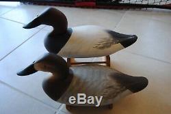 Charlie Joiner Signed Canvasback Pair Duck Decoys Full Size Solid Body