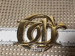 Christian Dior Parfums Signed Pin Brooch Vintage Gold Script Logo RARE 90s