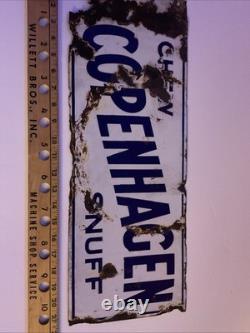 Copenhagen Snuff Vintage Porcelain Over Metal Sign Double Sided