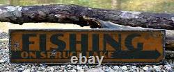 Custom Lake House Fishing Arrow Sign -Rustic Hand Made Vintage Wooden