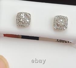 DEAL! 10K Gold Genuine Cluster Diamond Halo Cushion Studs Earrings 0.25ct 6 mm