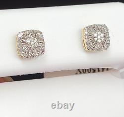 DEAL! 10K Gold Genuine Cluster Diamond Halo Cushion Studs Earrings 0.25ct 6 mm