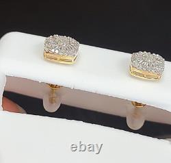 DEAL! 10K Gold Genuine Cluster Diamond Halo Cushion Studs Earrings 0.25ct 6 mm