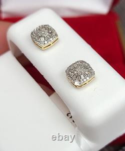 DEAL! 10K Gold Genuine Cluster Diamond Halo Cushion Studs Earrings 0.25ct 6 mm