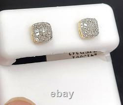 DEAL! 10K Gold Genuine Cluster Diamond Halo Cushion Studs Earrings 0.25ct 6 mm