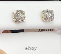 DEAL! 10K Gold Genuine Cluster Diamond Halo Cushion Studs Earrings 0.25ct 6 mm