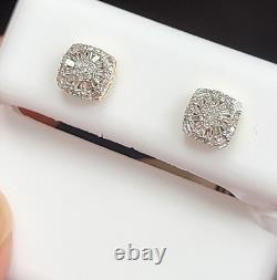 DEAL! 10K Gold Genuine Cluster Diamond Halo Cushion Studs Earrings 0.25ct 6 mm