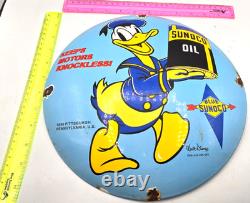Donald Duck 12 VINTAGE Bubble GENUINE PORCELAIN SIGN PUMP PLATE GAS STATION OIL