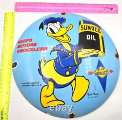 Donald Duck 12 VINTAGE Bubble GENUINE PORCELAIN SIGN PUMP PLATE GAS STATION OIL