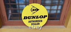 Dunlop Tyres Double Side Vintage Advertising Enamel Sign Board Automobile Old