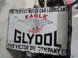 EAGLE OIL GAS VINTAGE 2SIDED FLANGE PORCELAIN ENAMEL SIGN 1920's VICTOR'S GLYDOL