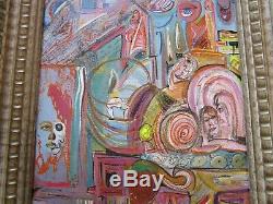 E. W Signed Painting Abstract Expressionism Pop Surrealism Nude Modernist Vintage